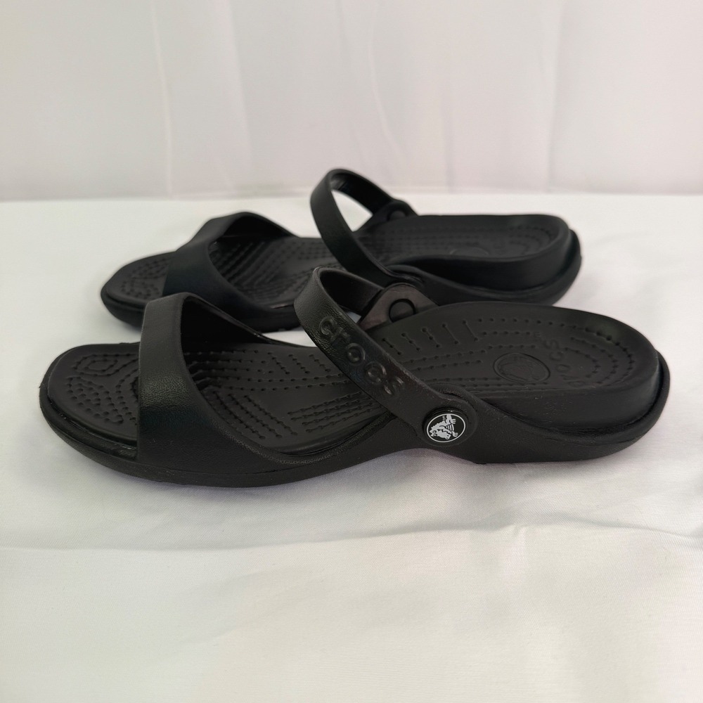 Crocs Cleo II Black Dual Strap Slide Sandals Womens Size 7 Water Friendly Shoes - Picture 5 of 16